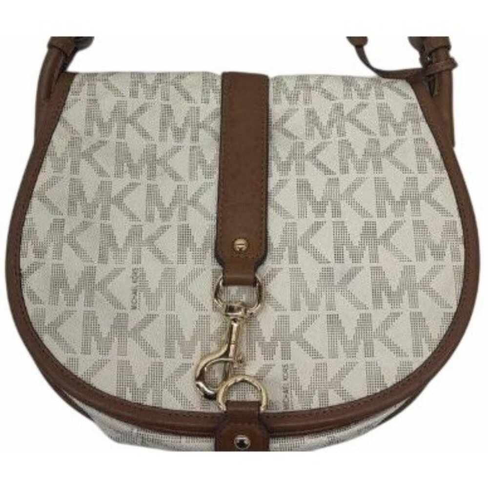 Michael Kors "Jamie" MK Signature Monogram Canvas‎ Saddle Bag Crossbody Purse - Picture 2 of 8